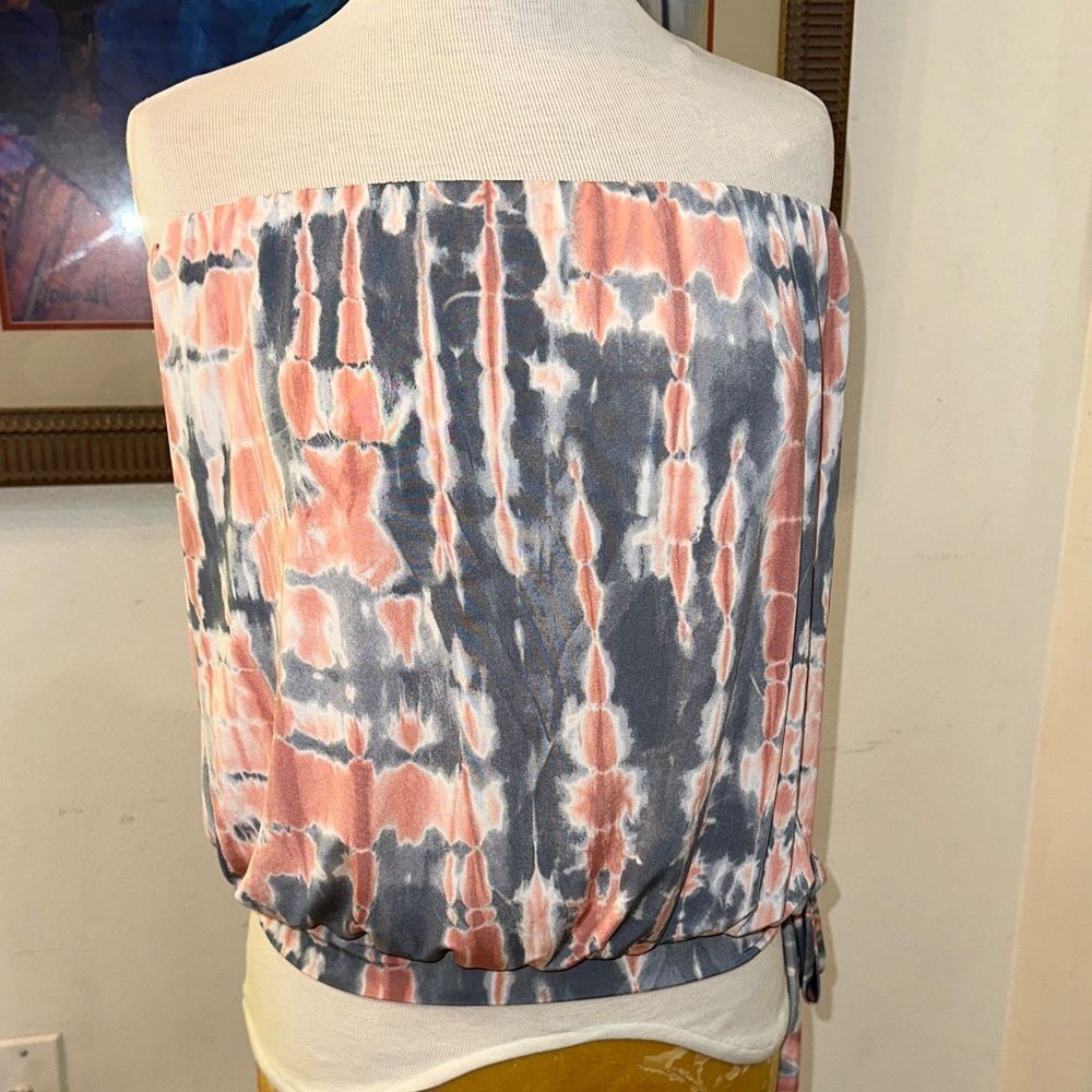 Ariella Coral/Grey Tie-Dye Strapless Top w/ Side Tie Size Small - Picture 3 of 12